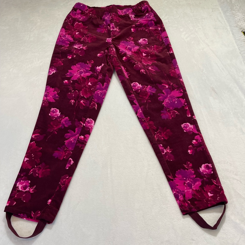 ISAAZ MIZRAHI LIVE WOMENS PANTS WITH BUTTON ON STIRRUPS. SIZE 8 MULTI CO…